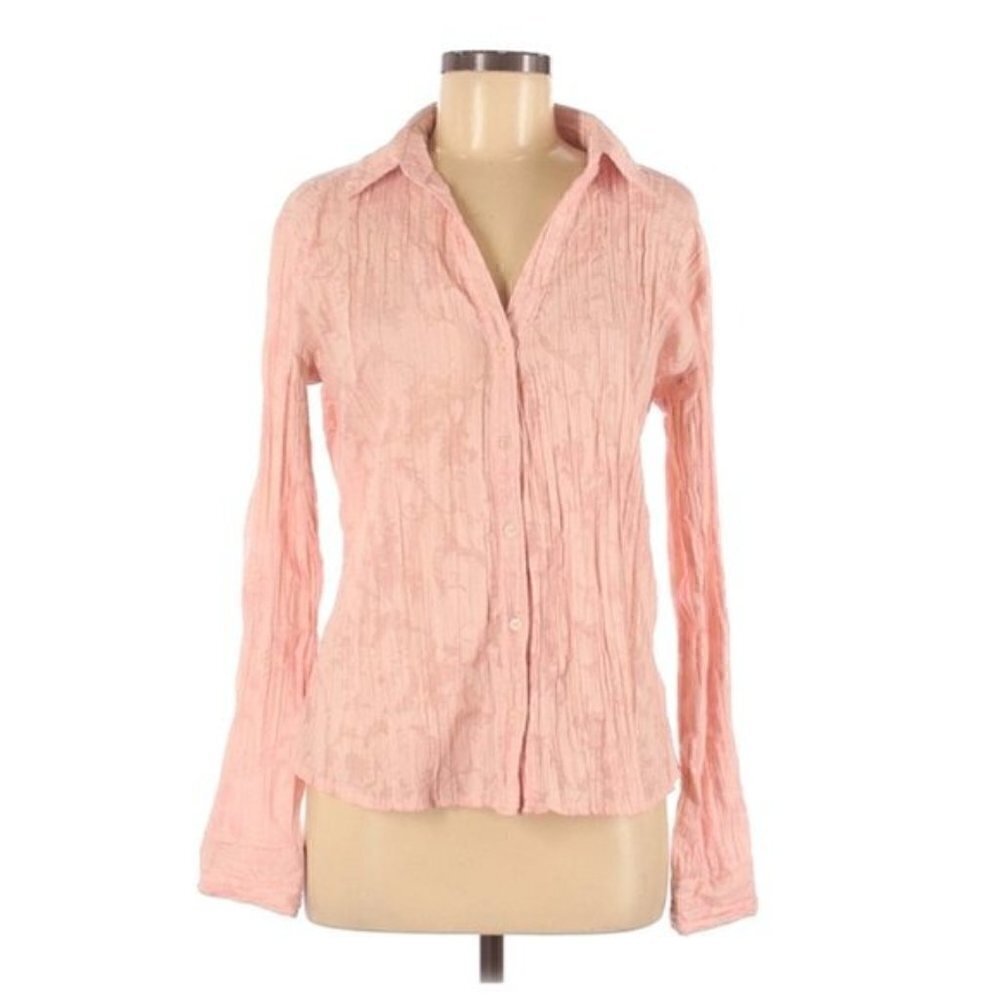 Apt 9 Shirt M Button Down Semi-Sheer Crinkle Burnout Pastel Pink Office Wet Look